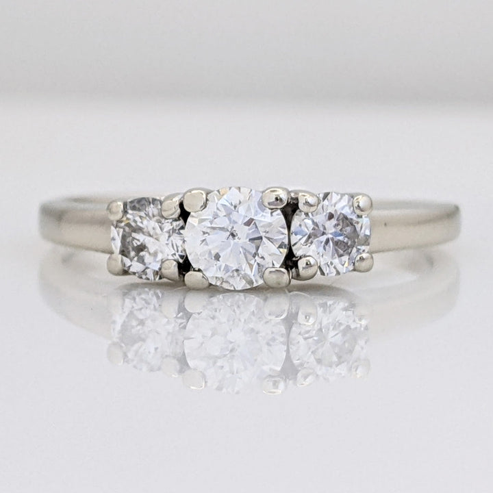 14K WHITE .59 CARAT TOTAL WEIGHT I1 H DIAMOND ROUND (3) ESTATE TRINITY RING 2.7 GRAMS