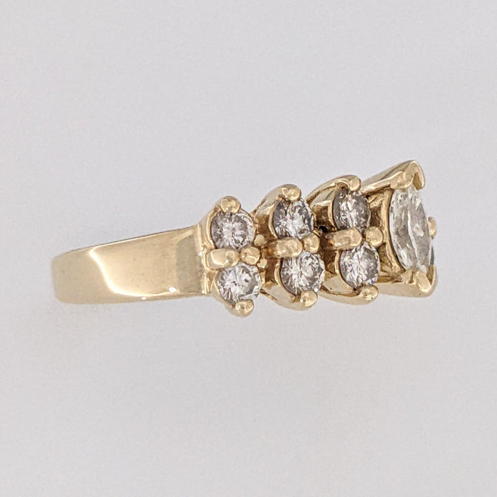 14K .95 CARAT TOTAL WEIGHT SI1 I DIAMOND MARQUISE (1) ROUND (12) 2-ROW ESTATE BAND 3.2 GRAMS