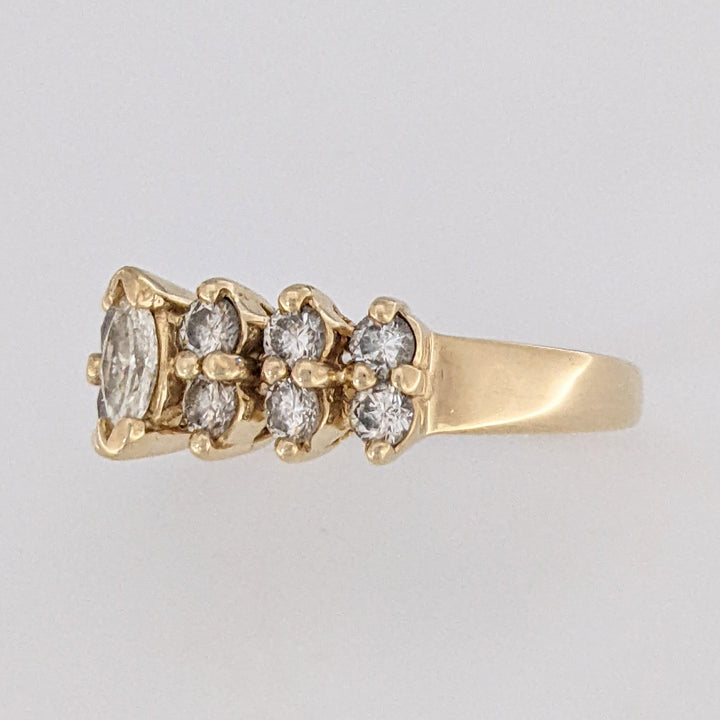 14K .95 CARAT TOTAL WEIGHT SI1 I DIAMOND MARQUISE (1) ROUND (12) 2-ROW ESTATE BAND 3.2 GRAMS
