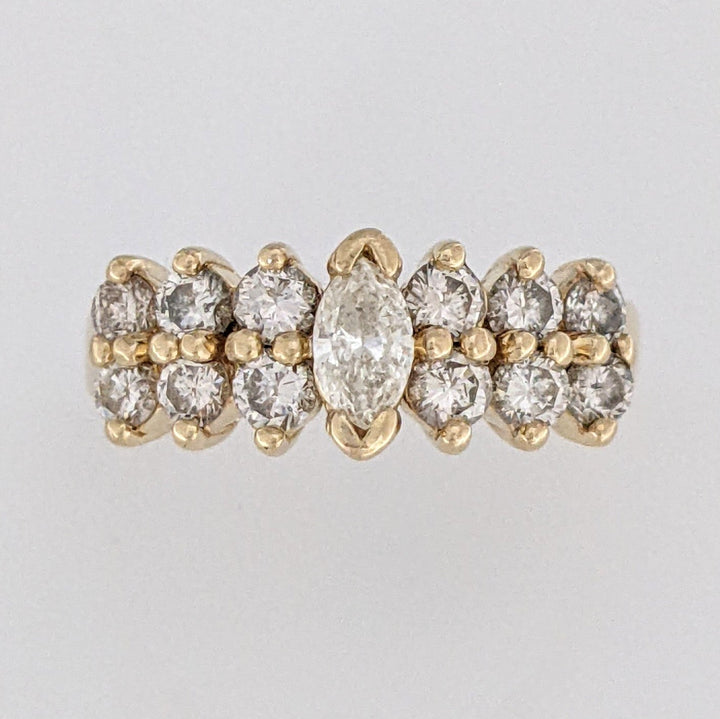 14K .95 CARAT TOTAL WEIGHT SI1 I DIAMOND MARQUISE (1) ROUND (12) 2-ROW ESTATE BAND 3.2 GRAMS