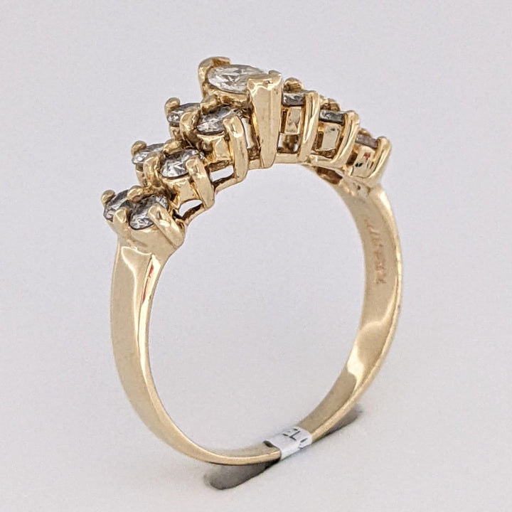14K .95 CARAT TOTAL WEIGHT SI1 I DIAMOND MARQUISE (1) ROUND (12) 2-ROW ESTATE BAND 3.2 GRAMS