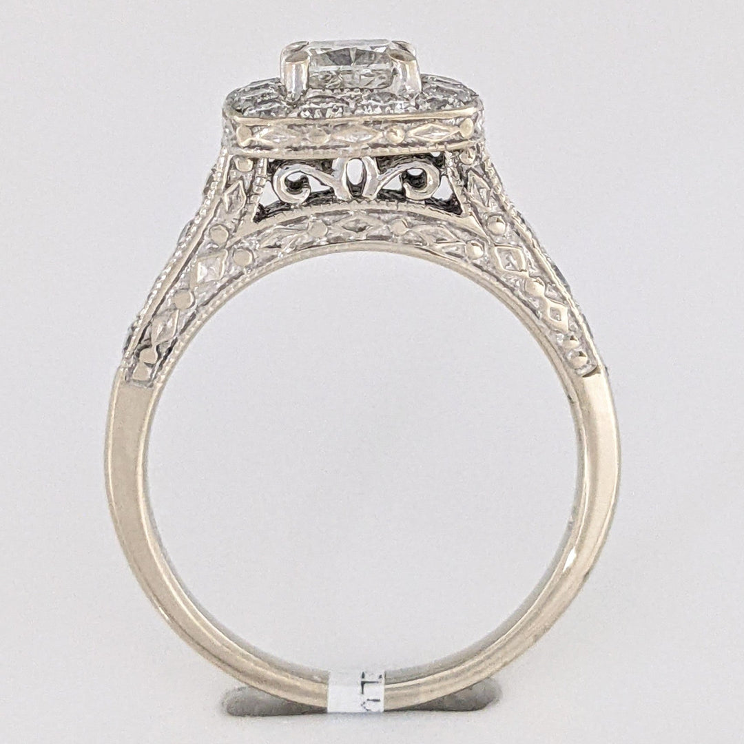 14K WHITE 1.43 CARAT TOTAL WEIGHT I1 I DIAMOND PRINCESS CUT (1) ROUND (21) ESTATE HALO RING 5.4 GRAMS