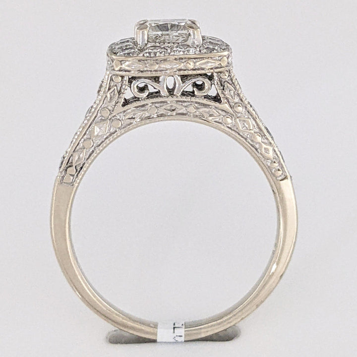 14K WHITE 1.43 CARAT TOTAL WEIGHT I1 I DIAMOND PRINCESS CUT (1) ROUND (21) ESTATE HALO RING 5.4 GRAMS