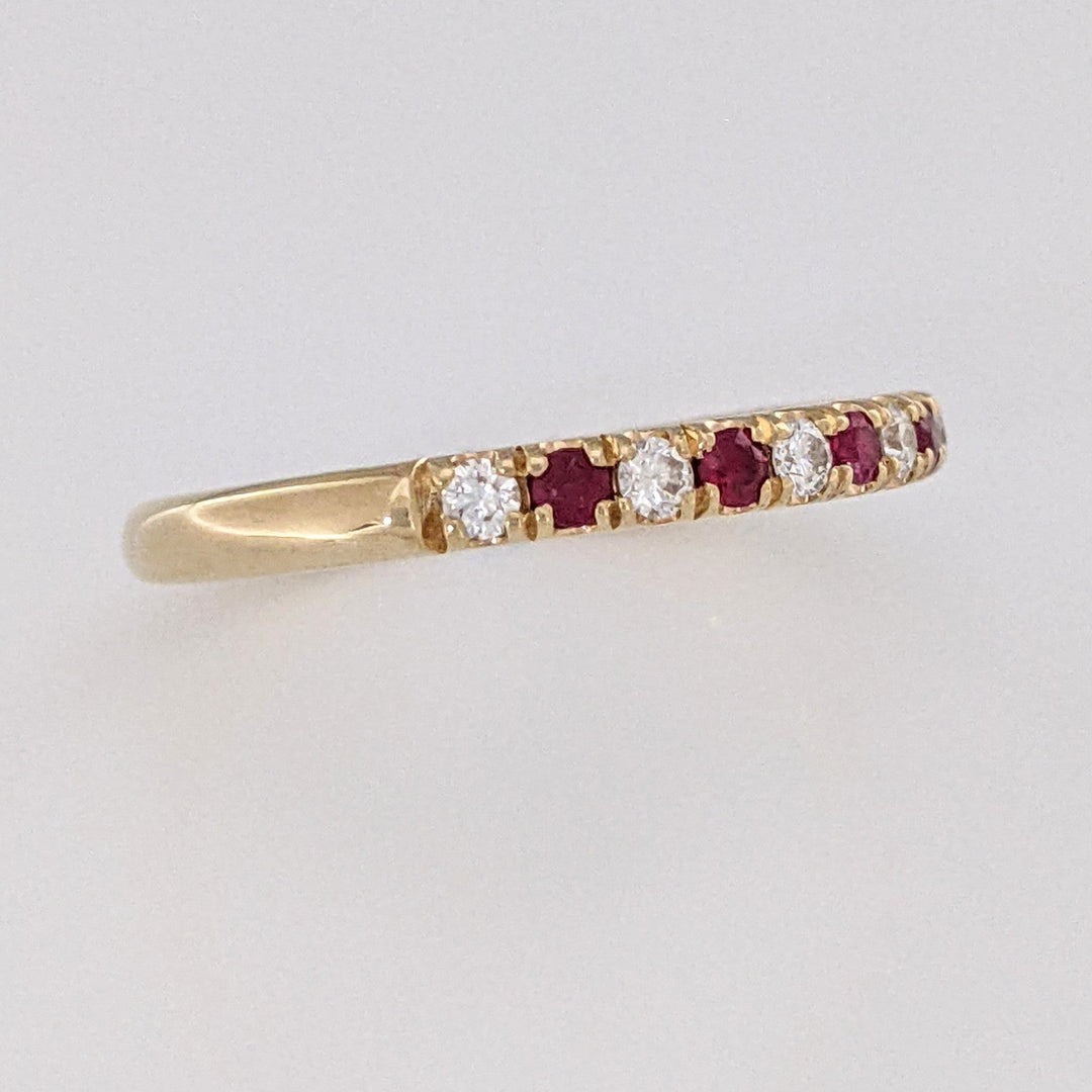 14K RUBY ROUND (6) WITH .17 DIAMOND TOTAL WEIGHT (7) ROUND ESTATE BAND 2.7 GRAMS