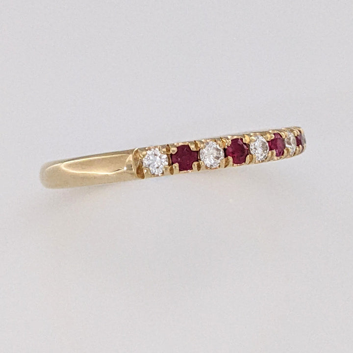 14K RUBY ROUND (6) WITH .17 DIAMOND TOTAL WEIGHT (7) ROUND ESTATE BAND 2.7 GRAMS