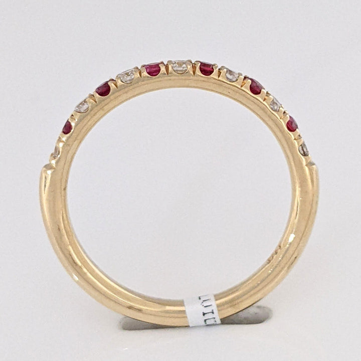14K RUBY ROUND (6) WITH .17 DIAMOND TOTAL WEIGHT (7) ROUND ESTATE BAND 2.7 GRAMS