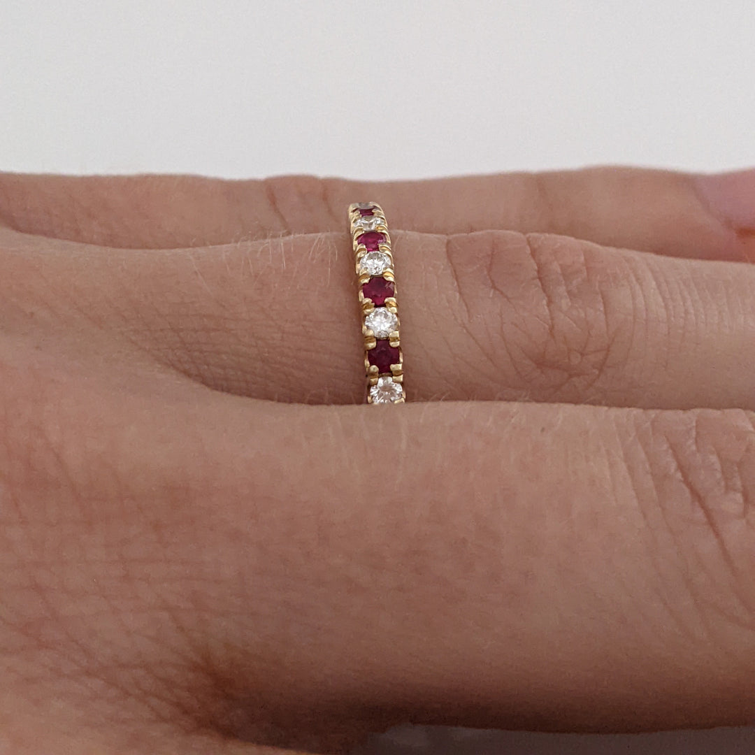 14K RUBY ROUND (6) WITH .17 DIAMOND TOTAL WEIGHT (7) ROUND ESTATE BAND 2.7 GRAMS