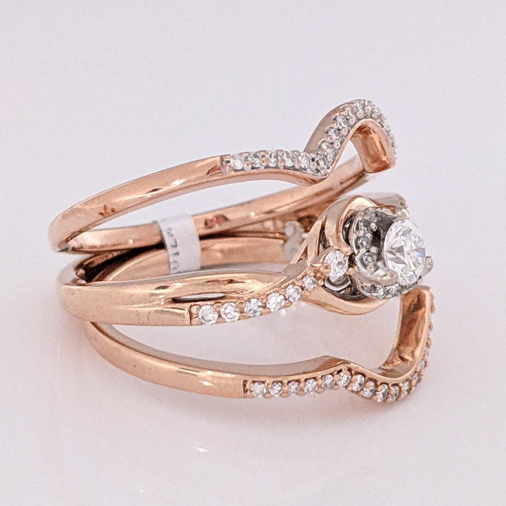 10K ROSE .79 CARAT TOTAL WEIGHT SI2 I DIAMOND ROUND (71) ESTATE RING & BANDS SET 7.0 GRAMS