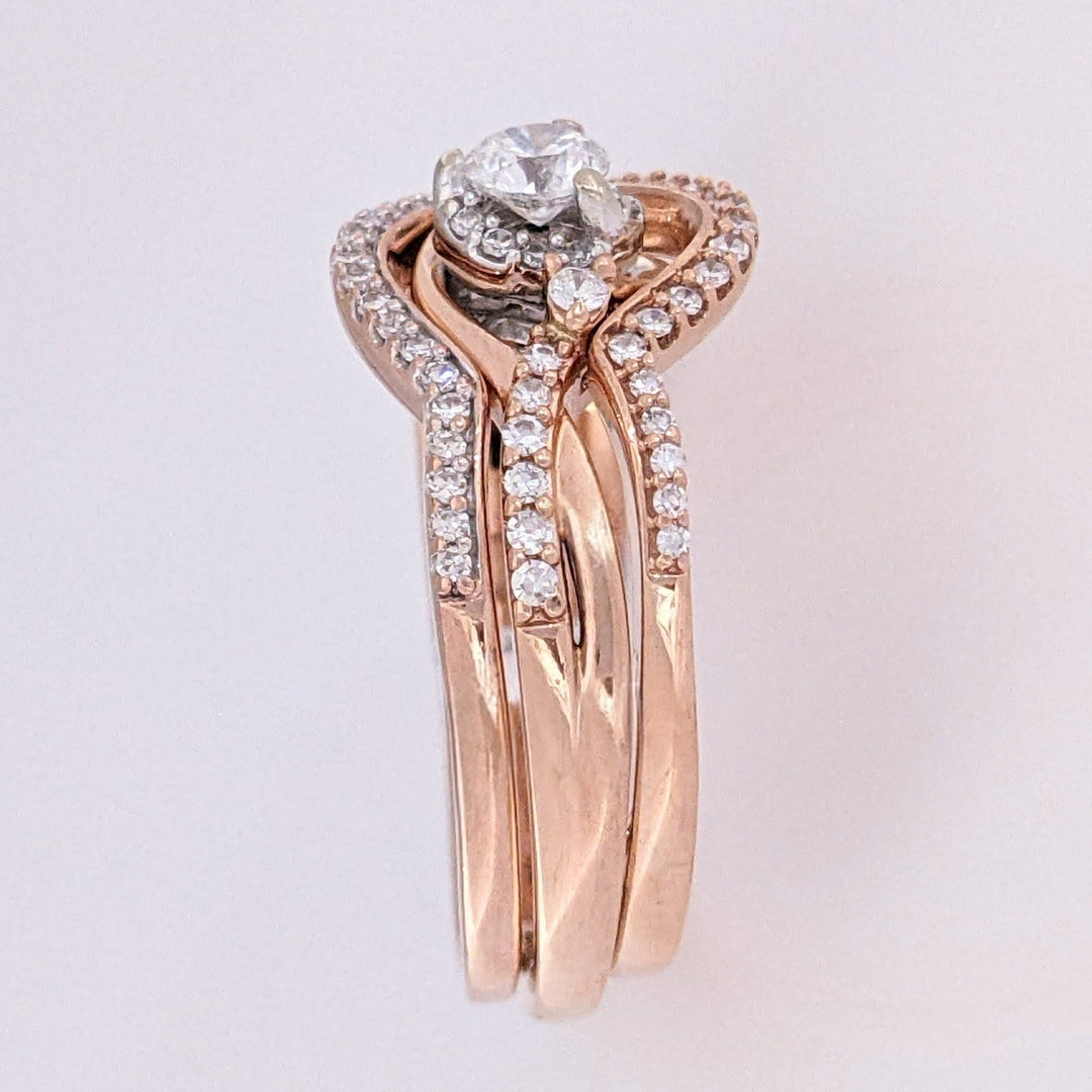10K ROSE .79 CARAT TOTAL WEIGHT SI2 I DIAMOND ROUND (71) ESTATE RING & BANDS SET 7.0 GRAMS