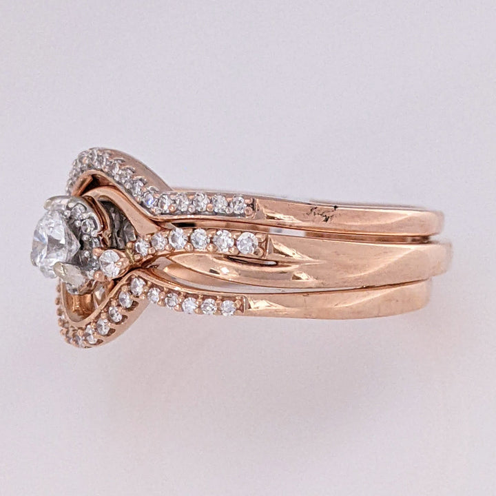 10K ROSE .79 CARAT TOTAL WEIGHT SI2 I DIAMOND ROUND (71) ESTATE RING & BANDS SET 7.0 GRAMS