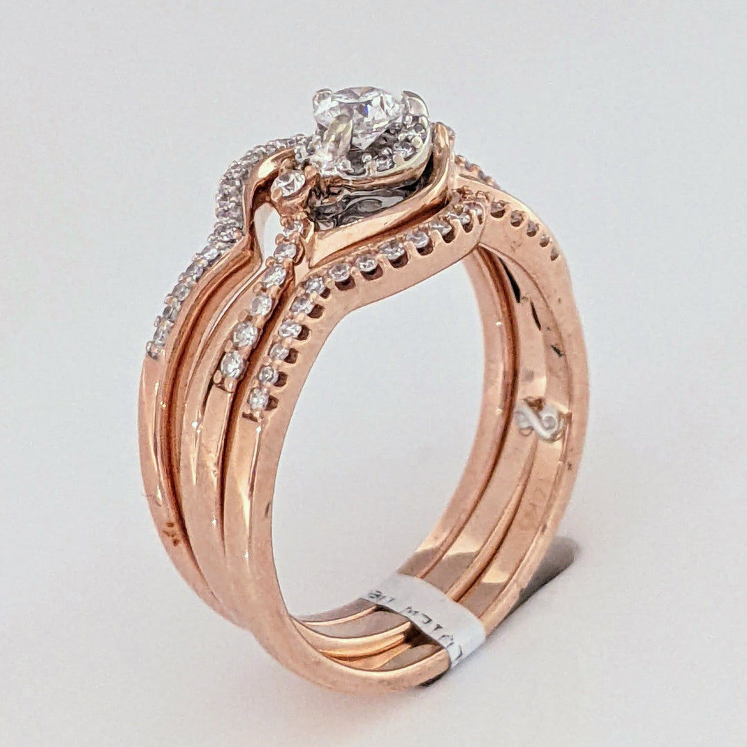 10K ROSE .79 CARAT TOTAL WEIGHT SI2 I DIAMOND ROUND (71) ESTATE RING & BANDS SET 7.0 GRAMS