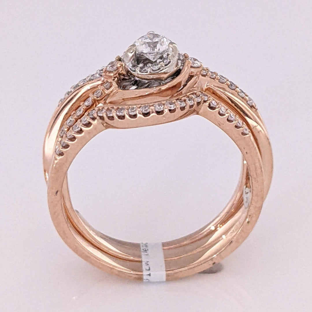 10K ROSE .79 CARAT TOTAL WEIGHT SI2 I DIAMOND ROUND (71) ESTATE RING & BANDS SET 7.0 GRAMS