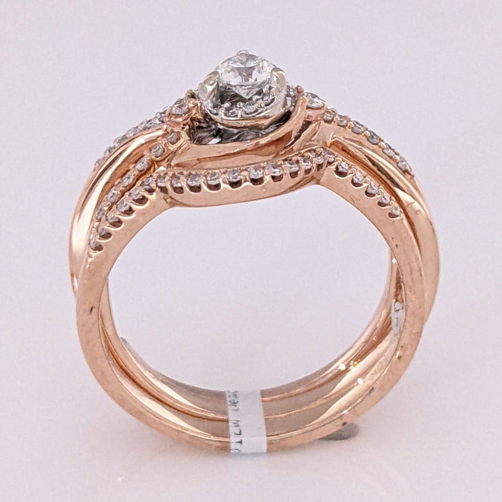 10K ROSE .79 CARAT TOTAL WEIGHT SI2 I DIAMOND ROUND (71) ESTATE RING & BANDS SET 7.0 GRAMS