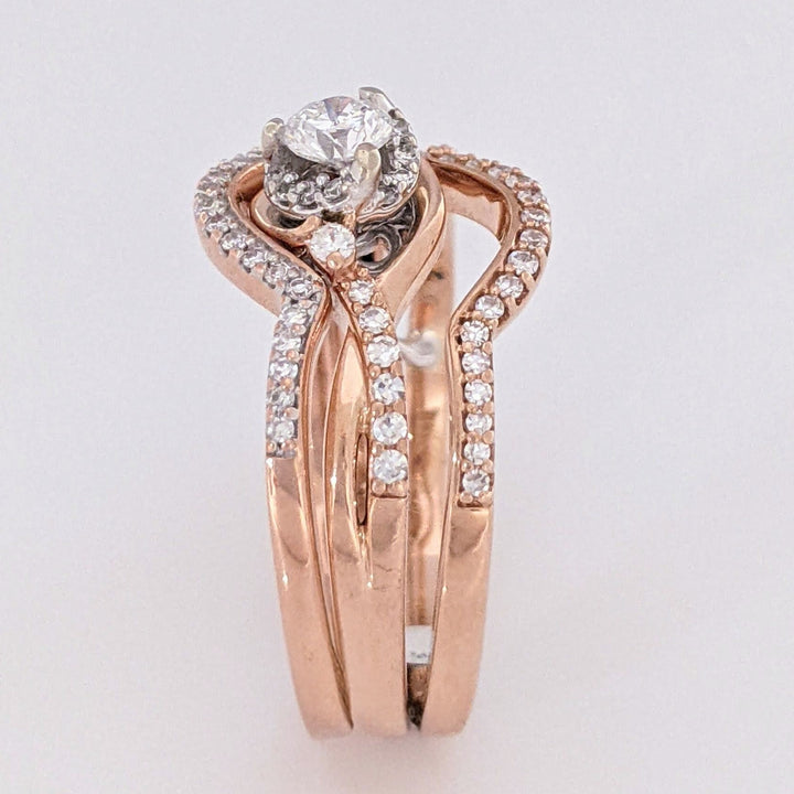 10K ROSE .79 CARAT TOTAL WEIGHT SI2 I DIAMOND ROUND (71) ESTATE RING & BANDS SET 7.0 GRAMS