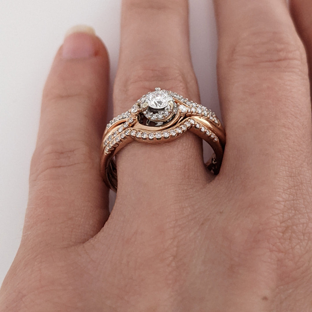 10K ROSE .79 CARAT TOTAL WEIGHT SI2 I DIAMOND ROUND (71) ESTATE RING & BANDS SET 7.0 GRAMS
