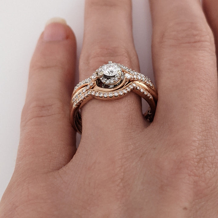 10K ROSE .79 CARAT TOTAL WEIGHT SI2 I DIAMOND ROUND (71) ESTATE RING & BANDS SET 7.0 GRAMS