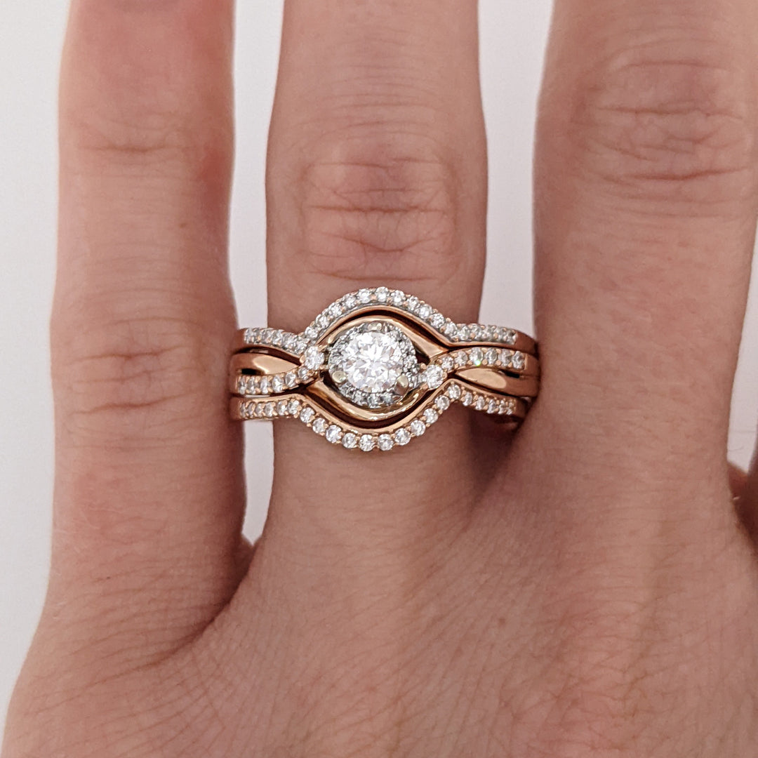 10K ROSE .79 CARAT TOTAL WEIGHT SI2 I DIAMOND ROUND (71) ESTATE RING & BANDS SET 7.0 GRAMS