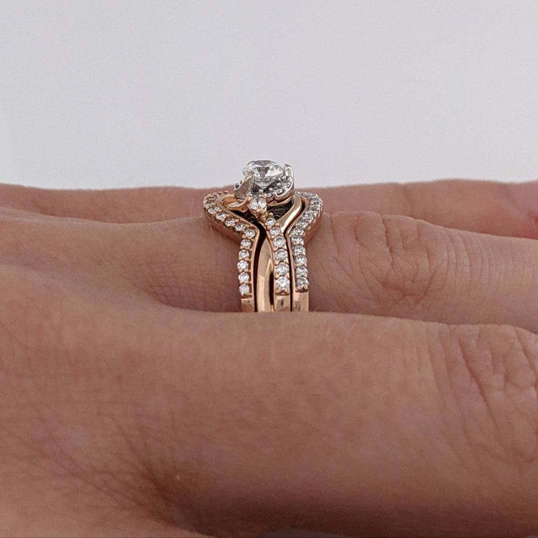 10K ROSE .79 CARAT TOTAL WEIGHT SI2 I DIAMOND ROUND (71) ESTATE RING & BANDS SET 7.0 GRAMS