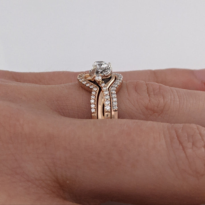 10K ROSE .79 CARAT TOTAL WEIGHT SI2 I DIAMOND ROUND (71) ESTATE RING & BANDS SET 7.0 GRAMS