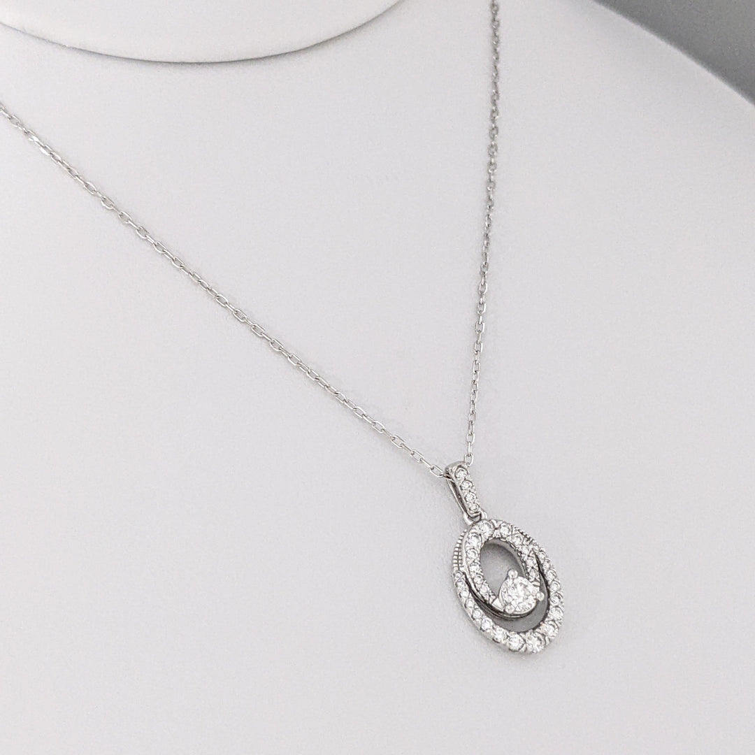 10K WHITE .48 CARAT TOTAL WEIGHT SI1 H DIAMOND ROUND (33) 2-OVAL ESTATE PENDANT & CHAIN 2.9 GRAMS