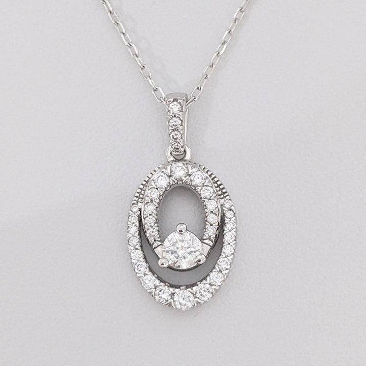 10K WHITE .48 CARAT TOTAL WEIGHT SI1 H DIAMOND ROUND (33) 2-OVAL ESTATE PENDANT & CHAIN 2.9 GRAMS