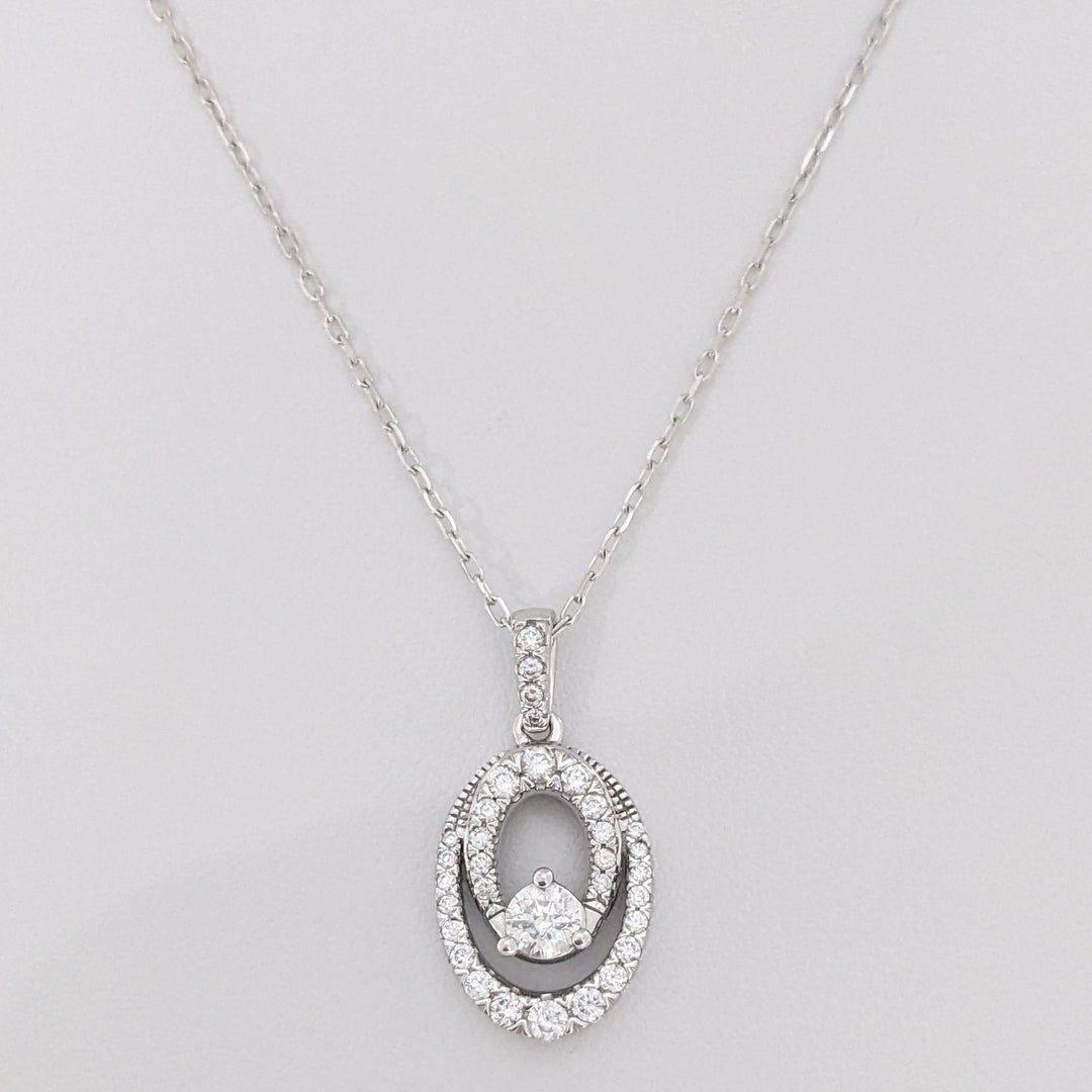10K WHITE .48 CARAT TOTAL WEIGHT SI1 H DIAMOND ROUND (33) 2-OVAL ESTATE PENDANT & CHAIN 2.9 GRAMS