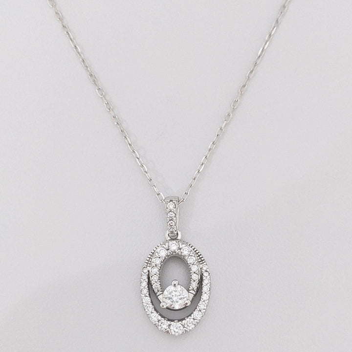 10K WHITE .48 CARAT TOTAL WEIGHT SI1 H DIAMOND ROUND (33) 2-OVAL ESTATE PENDANT & CHAIN 2.9 GRAMS