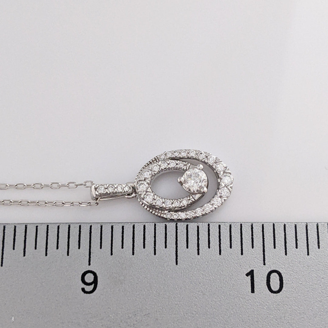 10K WHITE .48 CARAT TOTAL WEIGHT SI1 H DIAMOND ROUND (33) 2-OVAL ESTATE PENDANT & CHAIN 2.9 GRAMS