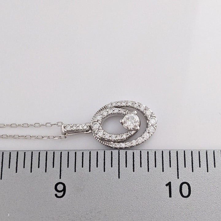 10K WHITE .48 CARAT TOTAL WEIGHT SI1 H DIAMOND ROUND (33) 2-OVAL ESTATE PENDANT & CHAIN 2.9 GRAMS