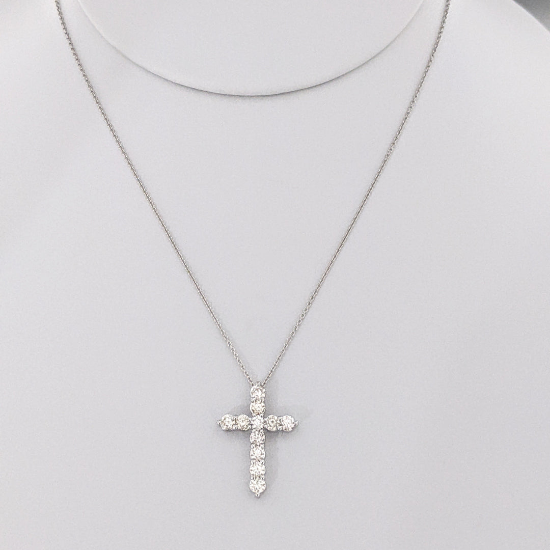 14K WHITE .72 CARAT TOTAL WEIGHT SI2 L DIAMOND ROUND (11) ESTATE CROSS PENDANT & CHAIN 3.2 GRAMS