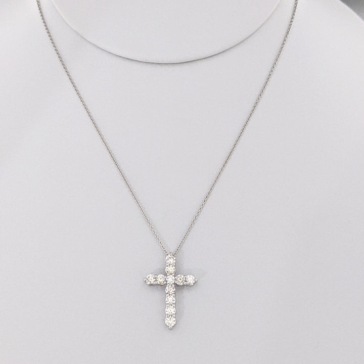 14K WHITE .72 CARAT TOTAL WEIGHT SI2 L DIAMOND ROUND (11) ESTATE CROSS PENDANT & CHAIN 3.2 GRAMS