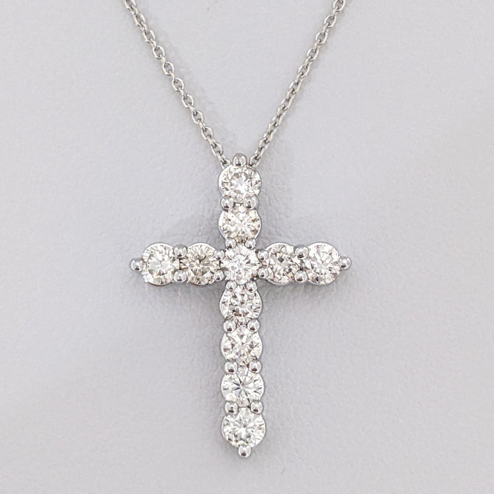 14K WHITE .72 CARAT TOTAL WEIGHT SI2 L DIAMOND ROUND (11) ESTATE CROSS PENDANT & CHAIN 3.2 GRAMS