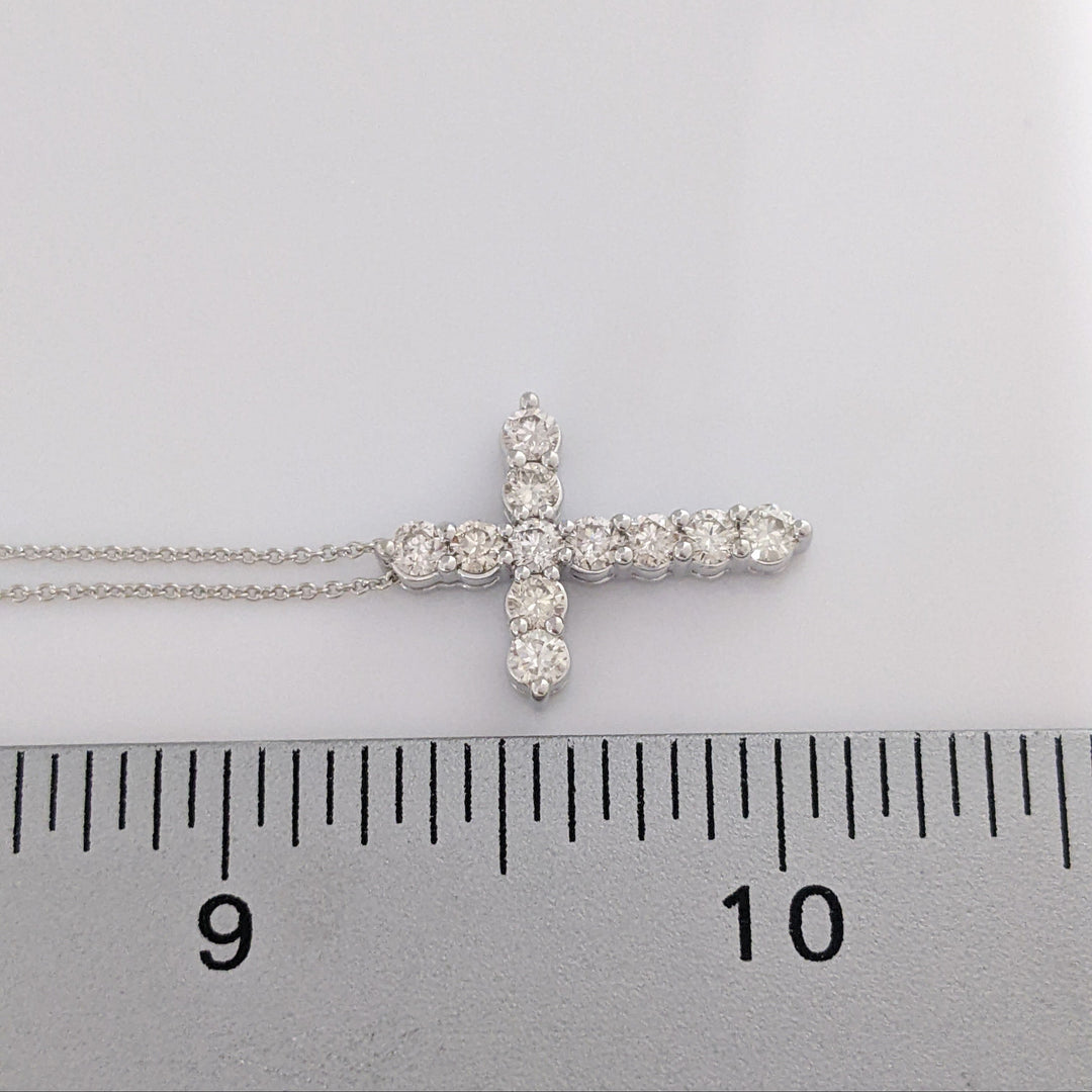14K WHITE .72 CARAT TOTAL WEIGHT SI2 L DIAMOND ROUND (11) ESTATE CROSS PENDANT & CHAIN 3.2 GRAMS