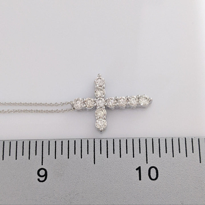 14K WHITE .72 CARAT TOTAL WEIGHT SI2 L DIAMOND ROUND (11) ESTATE CROSS PENDANT & CHAIN 3.2 GRAMS
