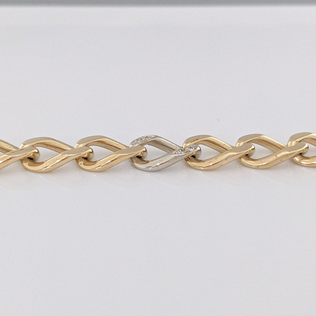 14K TWO-TONE DIAMOND ROUND (16) LINK ESTATE BRACELET 24.0 GRAMS
