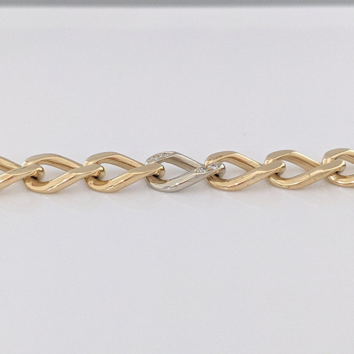 14K TWO-TONE DIAMOND ROUND (16) LINK ESTATE BRACELET 24.0 GRAMS