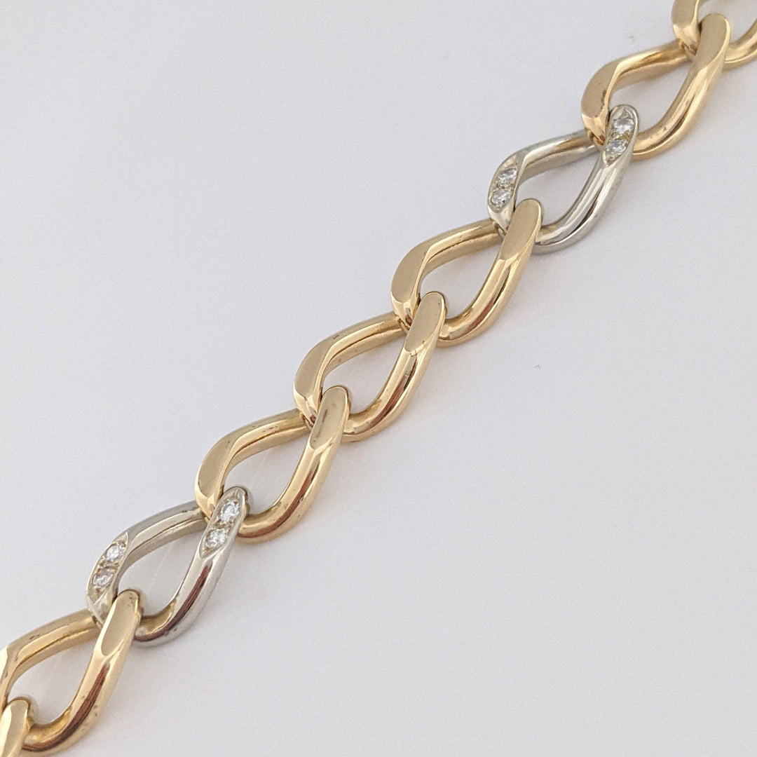 14K TWO-TONE DIAMOND ROUND (16) LINK ESTATE BRACELET 24.0 GRAMS