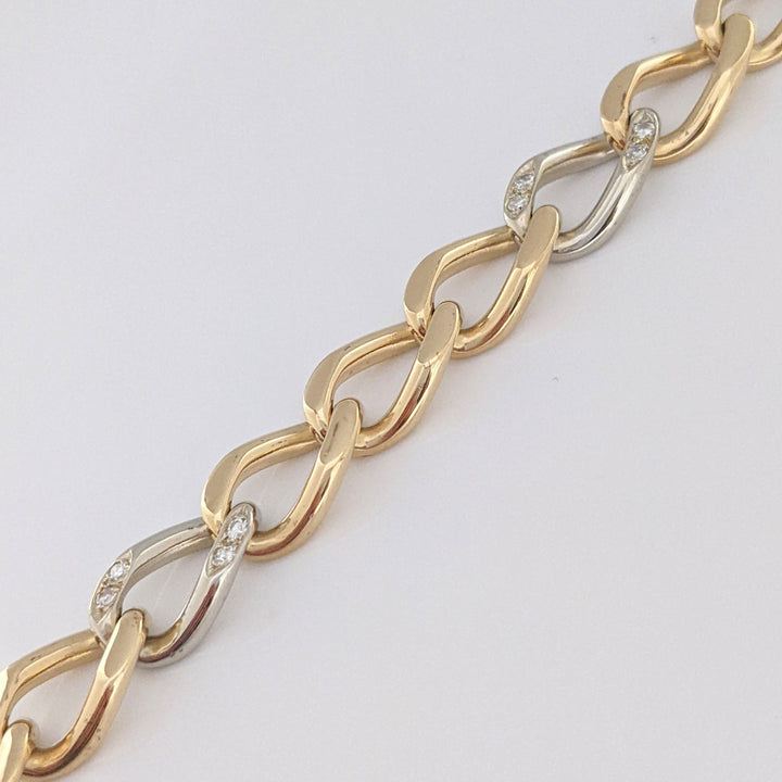 14K TWO-TONE DIAMOND ROUND (16) LINK ESTATE BRACELET 24.0 GRAMS
