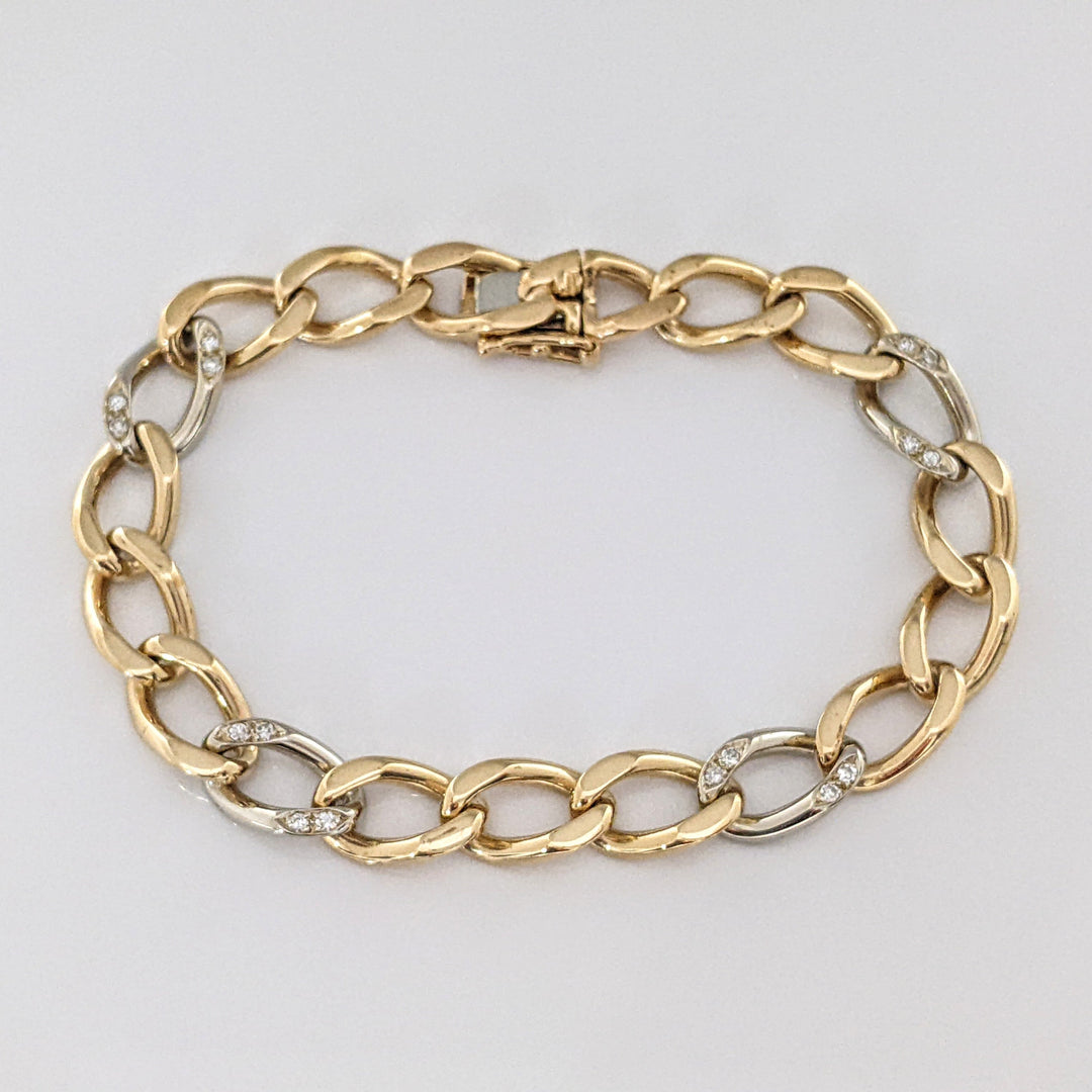 14K TWO-TONE DIAMOND ROUND (16) LINK ESTATE BRACELET 24.0 GRAMS