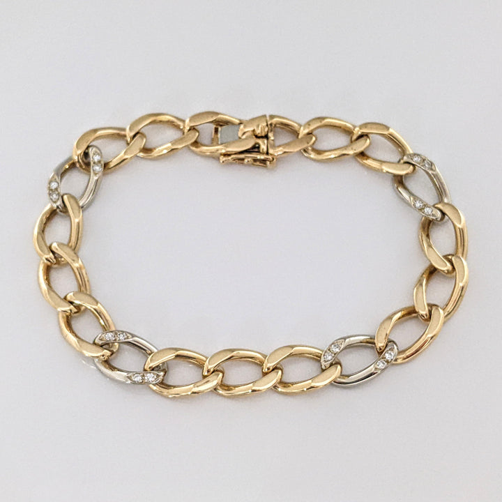 14K TWO-TONE DIAMOND ROUND (16) LINK ESTATE BRACELET 24.0 GRAMS