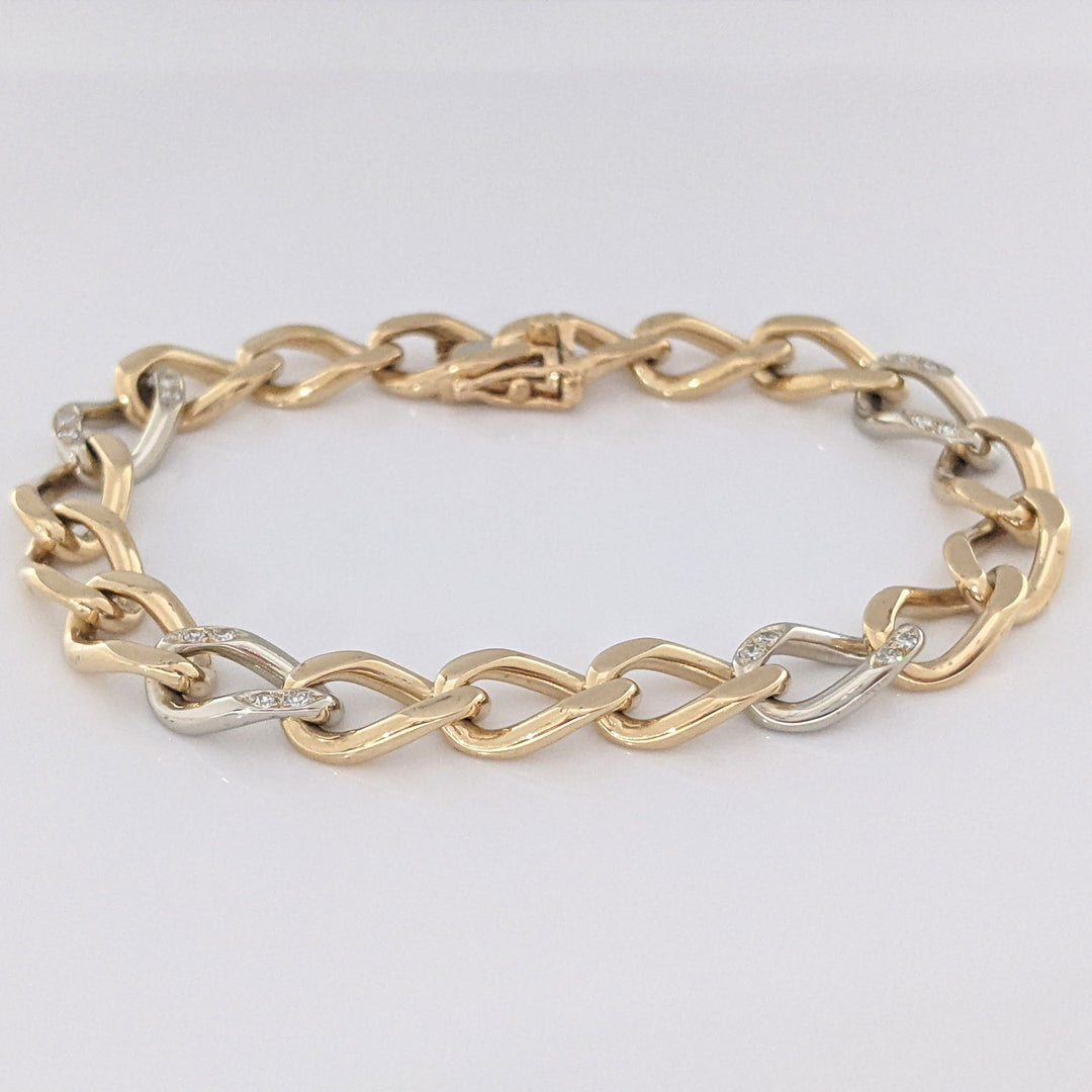 14K TWO-TONE DIAMOND ROUND (16) LINK ESTATE BRACELET 24.0 GRAMS