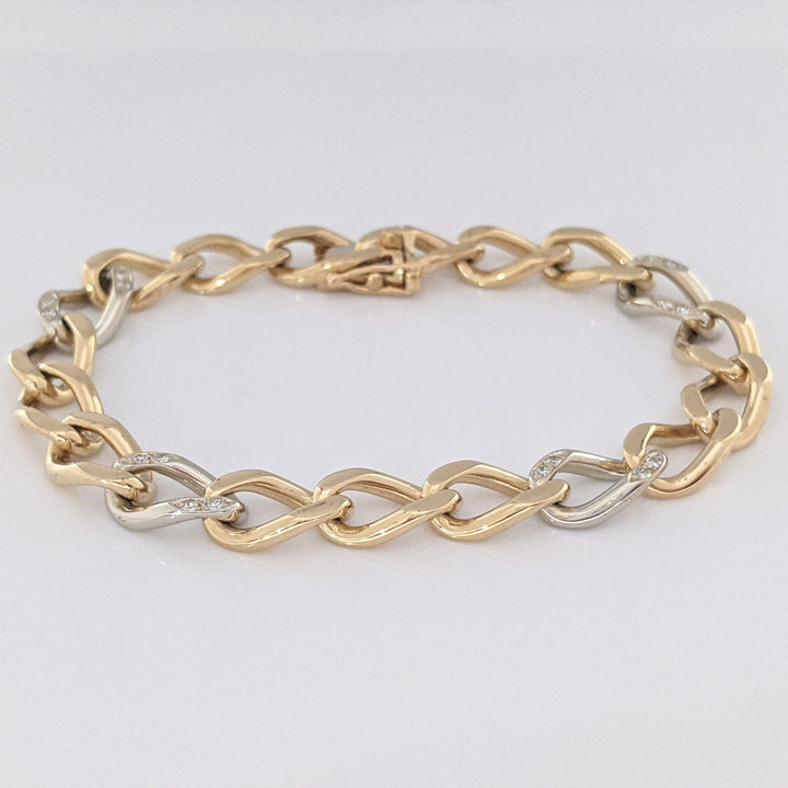 14K TWO-TONE DIAMOND ROUND (16) LINK ESTATE BRACELET 24.0 GRAMS