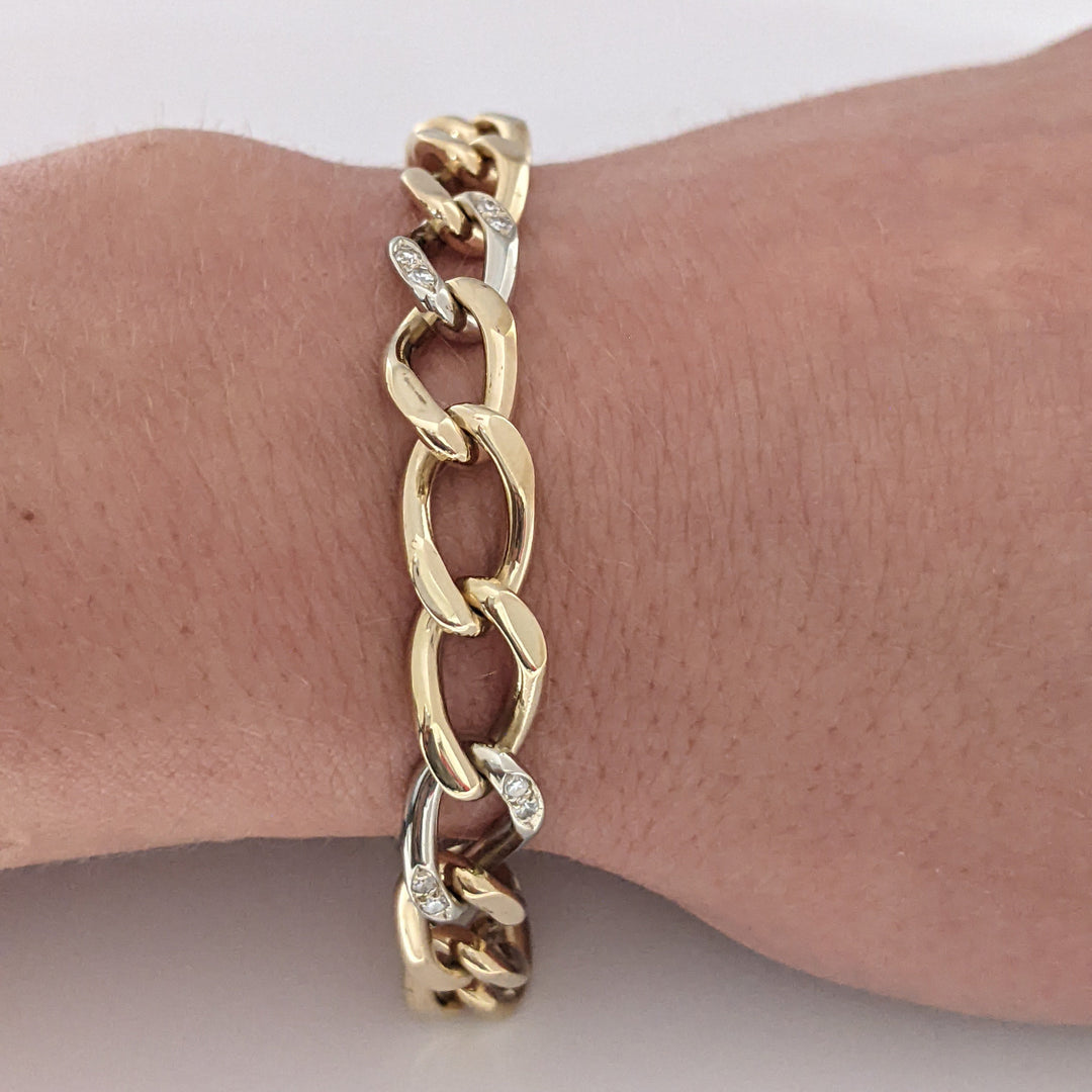 14K TWO-TONE DIAMOND ROUND (16) LINK ESTATE BRACELET 24.0 GRAMS