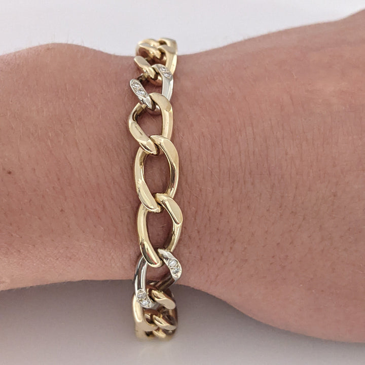 14K TWO-TONE DIAMOND ROUND (16) LINK ESTATE BRACELET 24.0 GRAMS