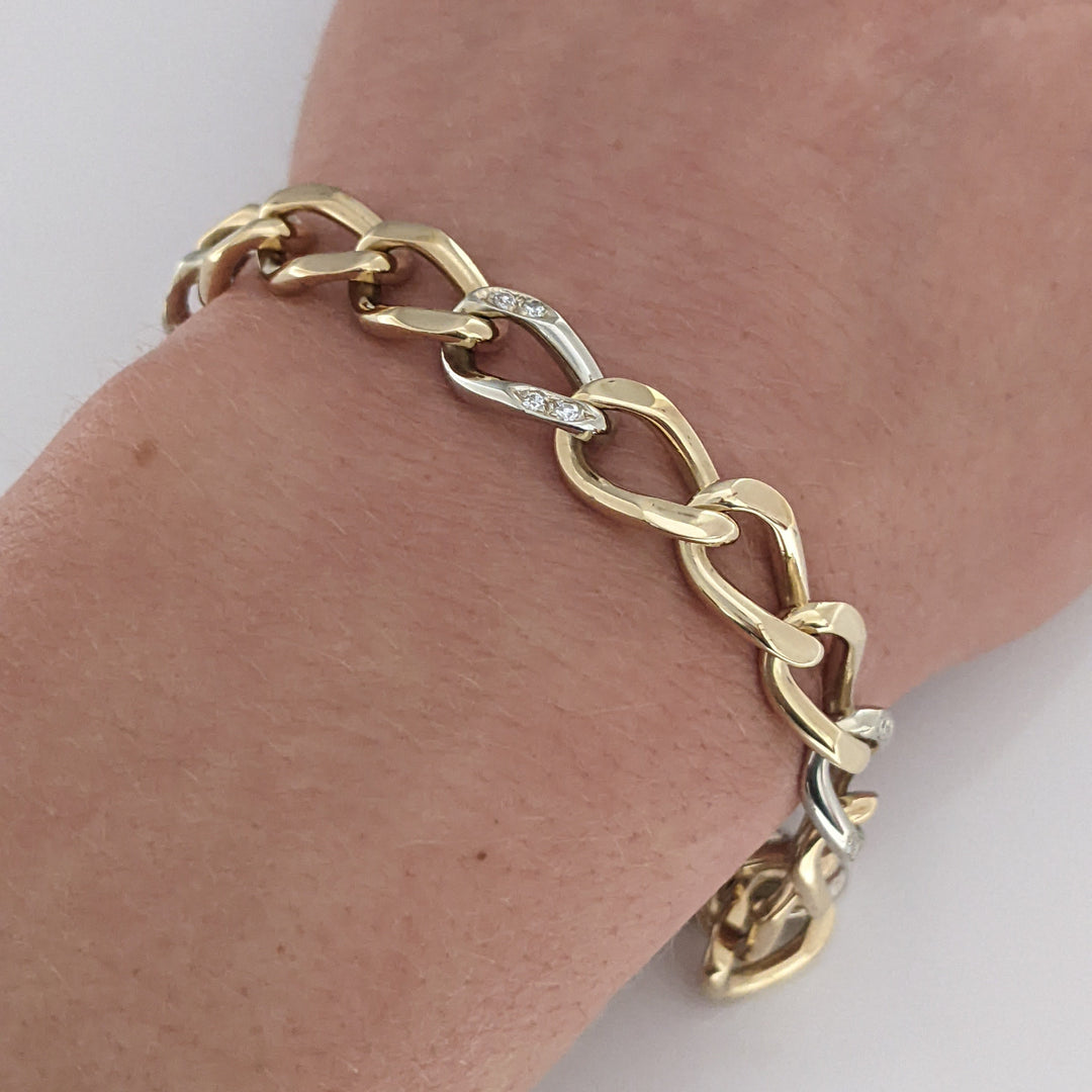 14K TWO-TONE DIAMOND ROUND (16) LINK ESTATE BRACELET 24.0 GRAMS