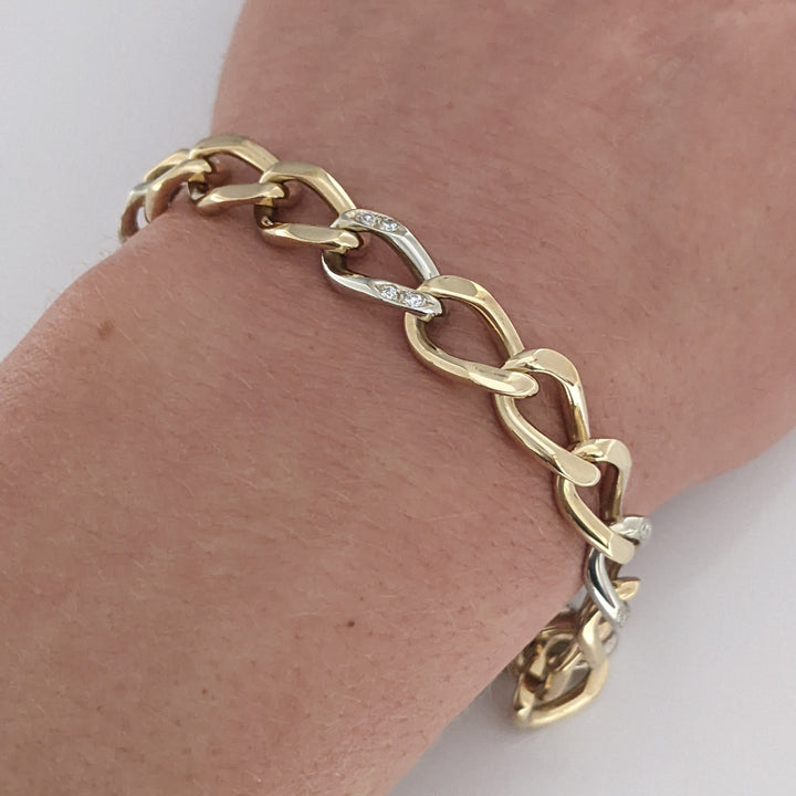 14K TWO-TONE DIAMOND ROUND (16) LINK ESTATE BRACELET 24.0 GRAMS