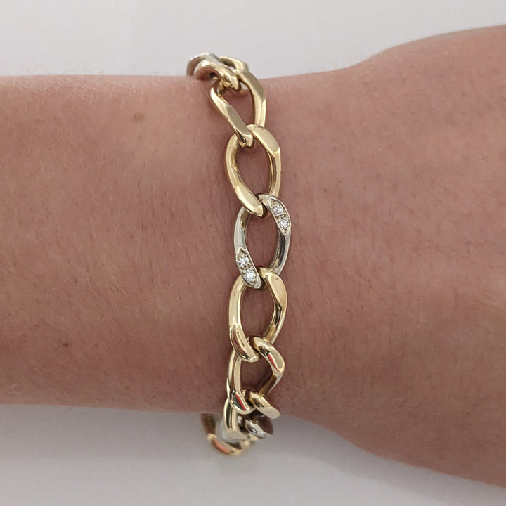 14K TWO-TONE DIAMOND ROUND (16) LINK ESTATE BRACELET 24.0 GRAMS