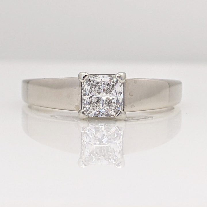 14K WHITE .72 CARAT TOTAL I1 H DIAMOND PRINCESS CUT SOLITAIRE ESTATE RING 3.9 GRAMS