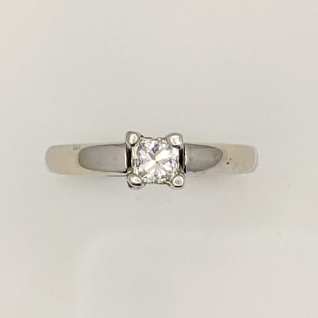 14K WHITE .49 CARAT TOTAL I1 H DIAMOND PRINCESS CUT RAISED SHANK SOLITAIRE ESTATE RING 4.9 GRAMS