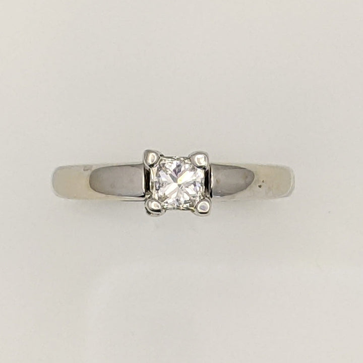 14K WHITE .49 CARAT TOTAL I1 H DIAMOND PRINCESS CUT RAISED SHANK SOLITAIRE ESTATE RING 4.9 GRAMS